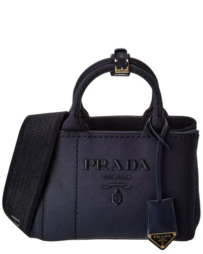 Prada Logo Canvas & Leather Tote In Blue