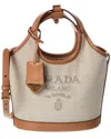 Prada Logo Canvas & Leather Tote In Brown
