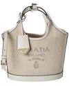 Prada Logo Canvas & Leather Tote In Neutral
