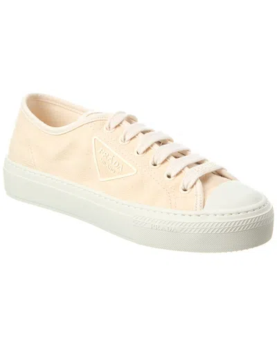 Prada Logo Canvas Sneaker In Beige