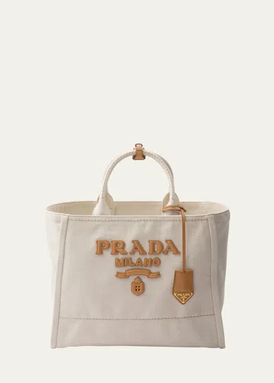 Prada Logo Canvas Tote Bag In F0018 Naturale