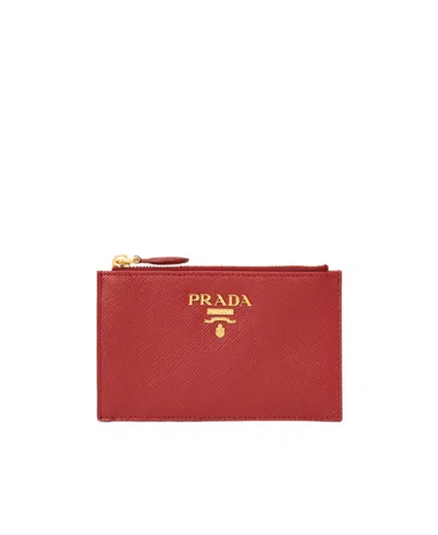 Prada Logo Card Holder In Red