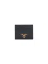 Prada Textured Black Cardholder With Subtle Logo In Black