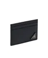 Prada Triangle Logo Leather Cardholder In Black