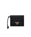 Prada Black Leather Card Holder With Triangle Logo In Black