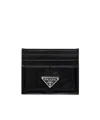Prada Saffiano Card Case With Logo Triangle In Black