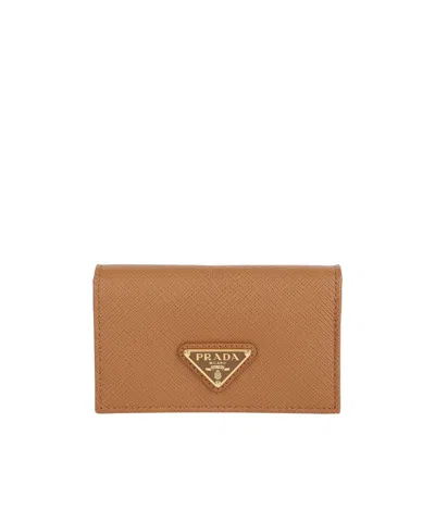Prada Logo Card Holder In Brown