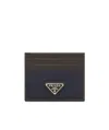 Prada Leather Card Holder Featuring Contrast Panel In Blue