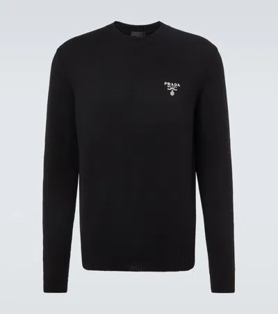 Prada Logo Cashmere Sweater In Black