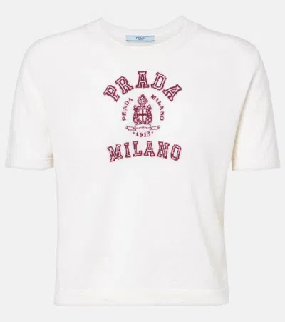 Prada Logo Cashmere T-shirt In White