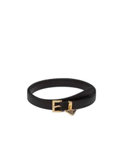 Prada Logo-charm Belt In Black