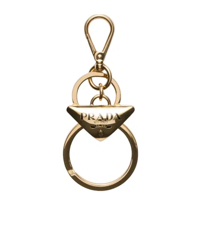 Prada Logo-charm Keyring In Gold