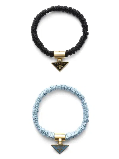 PRADA LOGO-CHARM SATIN HAIR TIE (SET OF TWO)