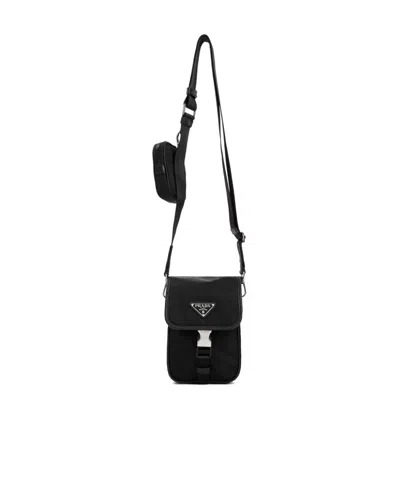 Prada Logo Clamshell Crossbody Bag In Black