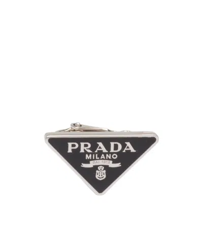 Prada Logo Clip Earrings In Black