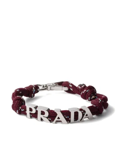 Prada Logo Cord Bracelet In Burgundy