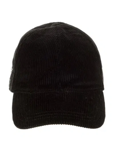 Pre-owned Prada Logo Corduroy Baseball Hat In Black