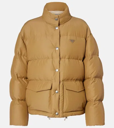 Prada Logo Cotton-blend Puffer Jacket In Gold