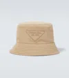 Prada Logo Cotton Bucket Hat In Kaki