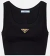 Prada Triangle Logo Ribbed Jersey Crop Top