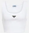 Prada Logo Cotton Jersey Crop Top In Bianco