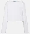 Prada Logo Cotton Jersey Crop Top In White