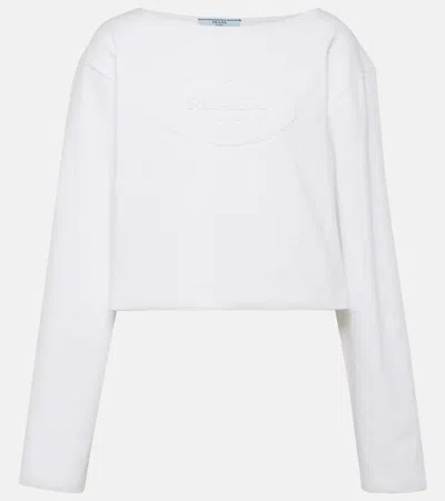 Prada Logo Cotton Jersey Crop Top In White