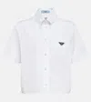 Prada Logo Cotton Jersey Shirt In Bianco