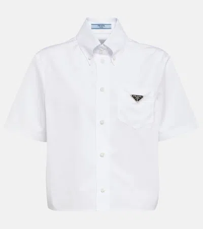 Prada Logo Cotton Jersey Shirt In White