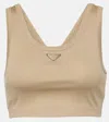 Prada Logo Cotton Jersey Tank Top In Neutrals