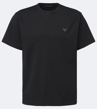 Prada Logo Cotton Jersey T-shirt In Black