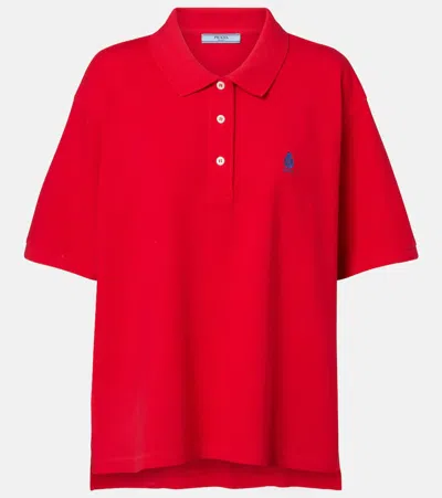 Prada Logo Cotton Piqué Polo Shirt In Red