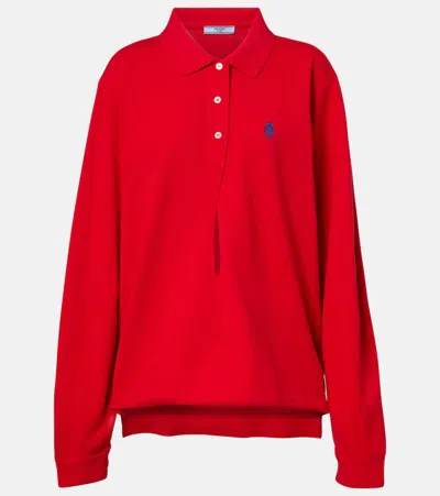 Prada Long-sleeved Cotton Piquet Polo Shirt In Red