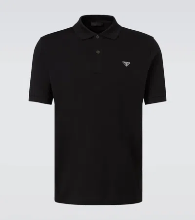 Prada Logo Cotton Polo Shirt In Black