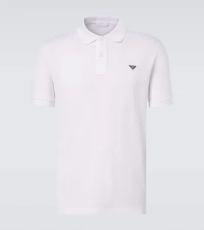 Prada Logo Cotton Polo Shirt In White
