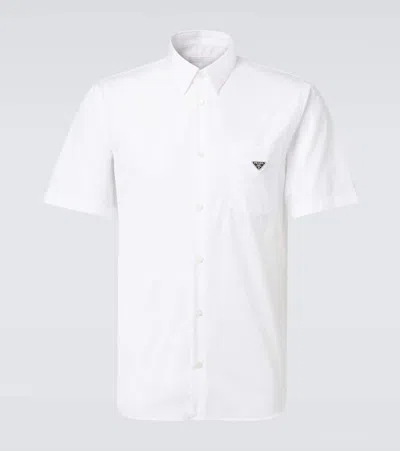 Prada Logo Cotton Poplin Bowling Shirt In White