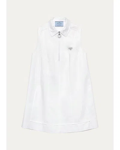 Prada Logo Cotton Sleeveless Mini Dress In Bianco