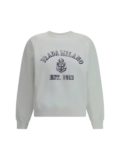 Prada White Cotton Sweatshirt In Gray