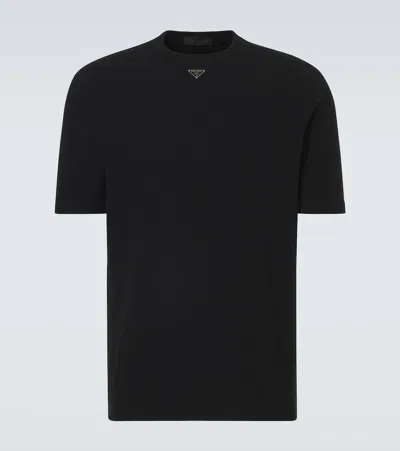 Prada Logo Cotton T-shirt In Black
