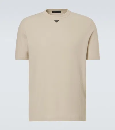 Prada Logo Cotton T-shirt In Neutral