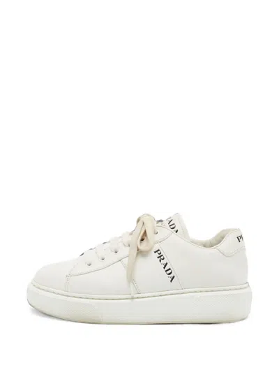 Pre-owned Prada Logo Court Lace-up Sneakers In White