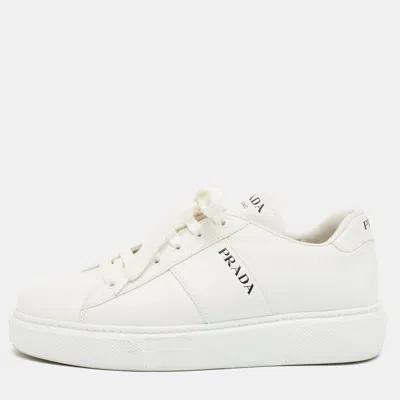 Pre-owned Prada Logo Court Size 41 White Leather Lace Up Sneakers