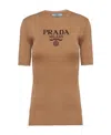 Prada Logo Crew-neck Knit T-shirt In Brown