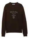 Prada Logo Crew-neck Sweater In Brown