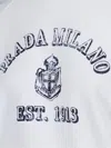 Prada Logo Print Crewneck Sweatshirt In Bianco