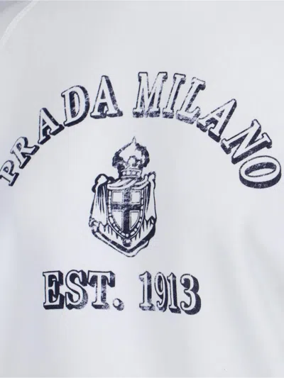 Prada White Cotton Sweatshirt In Gray