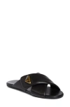 Prada Padded Leather Crisscross Flat Sandals In Nero