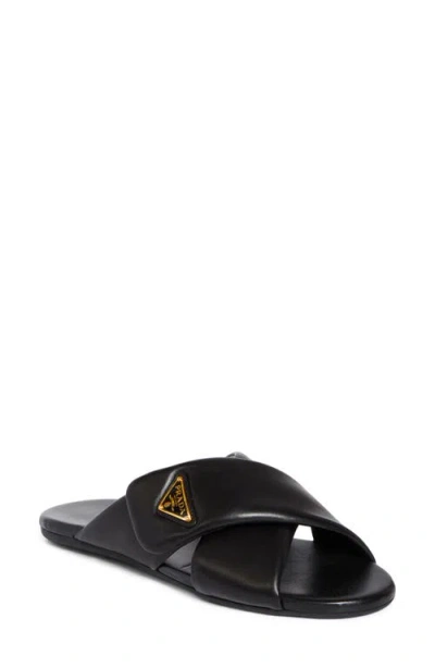 PRADA PRADA LOGO CRISSCROSS SLIDE SANDAL