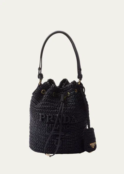 Prada Logo Crochet Bucket Bag In F0002 Nero