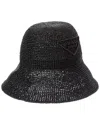 Prada Logo Crochet Bucket Hat In Black
